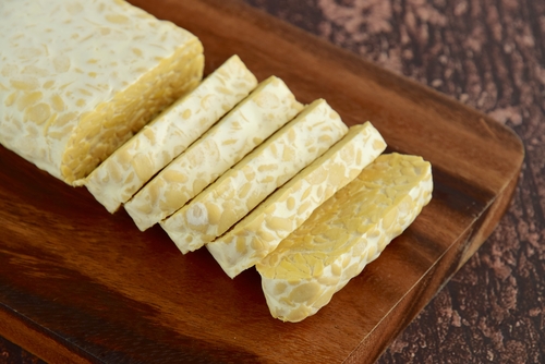 Sliced Tempeh on Wooden Board